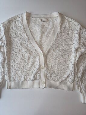 Jessica Simpson Cream Eyelet Knit V-Neck Cardigan